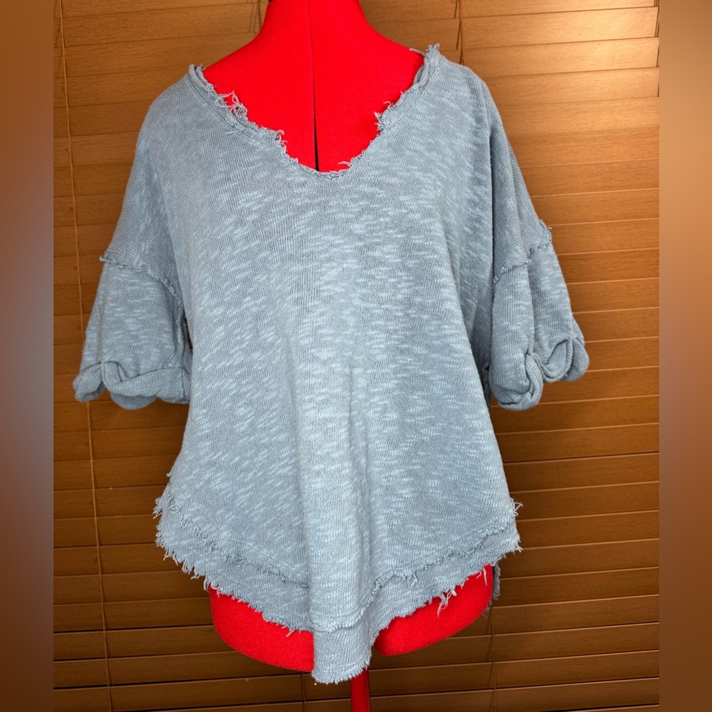 We The Free Gray Asymmetrical Flutter Sleeve Tee